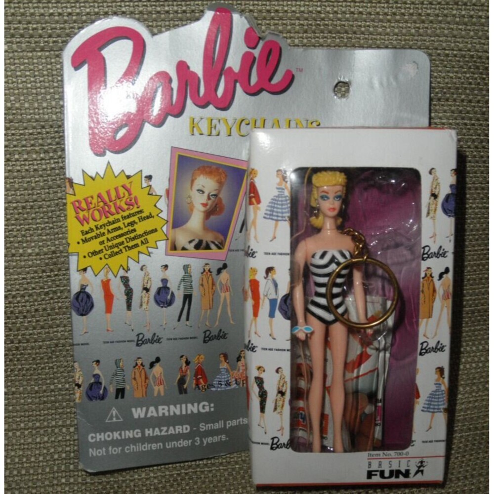 NEW 1995 VINTAGE, by BASIC FUN #700-0, BARBIE BLONDE KEYCHAIN (4" TALL)